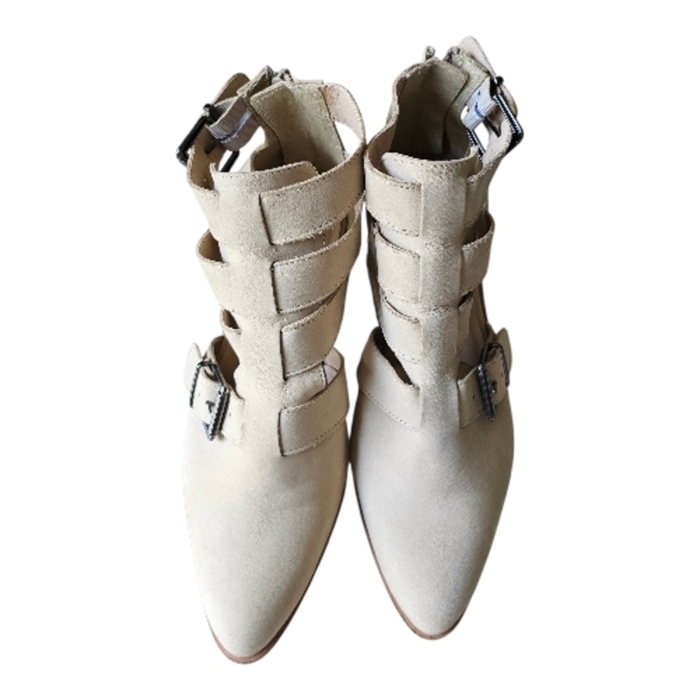 Crevo Jessamine Cream Leather Cutout Western Ankle Booties Pointed Toe - Picture 7 of 14